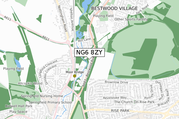 NG6 8ZY map - small scale - OS Open Zoomstack (Ordnance Survey)