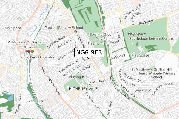 NG6 9FR map - small scale - OS Open Zoomstack (Ordnance Survey)