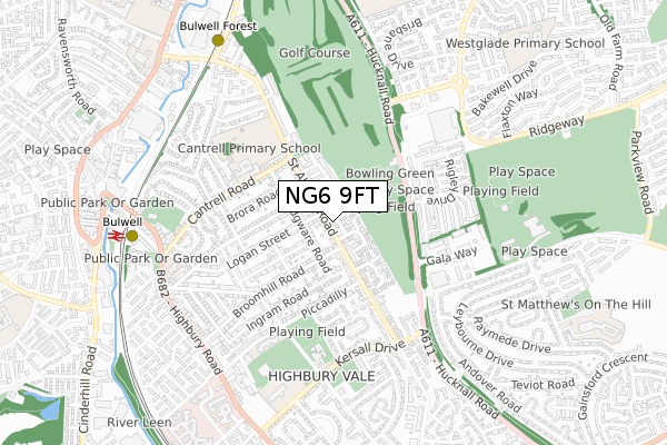 NG6 9FT map - small scale - OS Open Zoomstack (Ordnance Survey)