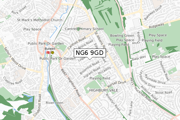 NG6 9GD map - small scale - OS Open Zoomstack (Ordnance Survey)