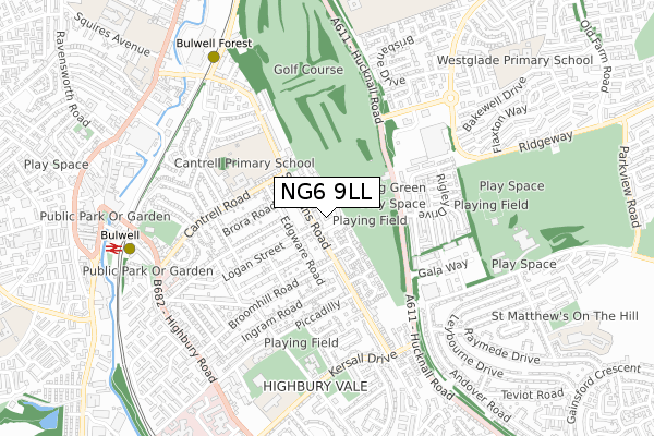 NG6 9LL map - small scale - OS Open Zoomstack (Ordnance Survey)