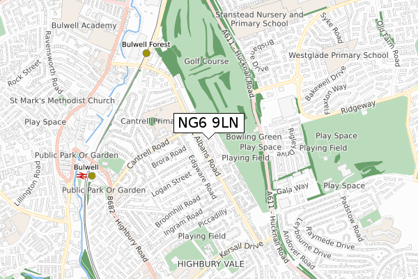 NG6 9LN map - small scale - OS Open Zoomstack (Ordnance Survey)