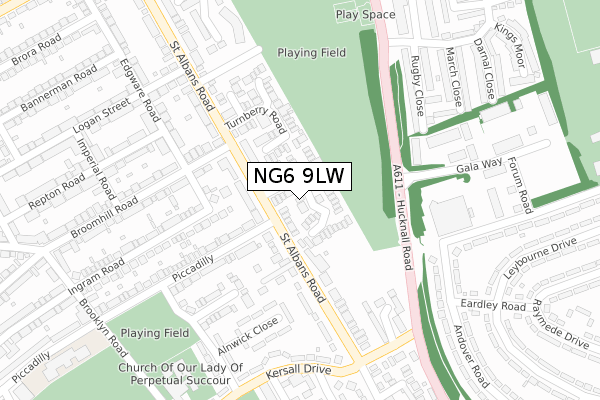 NG6 9LW map - large scale - OS Open Zoomstack (Ordnance Survey)