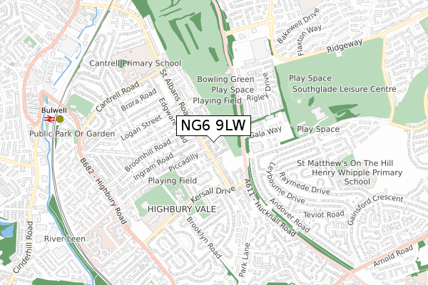 NG6 9LW map - small scale - OS Open Zoomstack (Ordnance Survey)