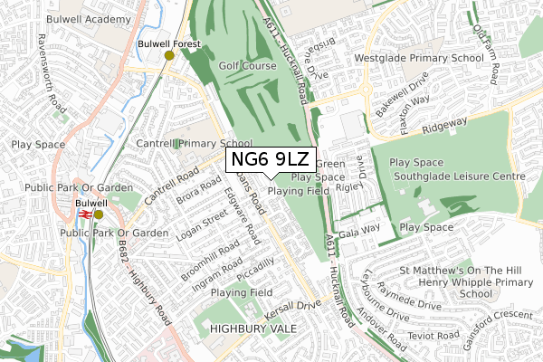 NG6 9LZ map - small scale - OS Open Zoomstack (Ordnance Survey)