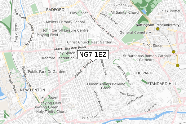 NG7 1EZ map - small scale - OS Open Zoomstack (Ordnance Survey)