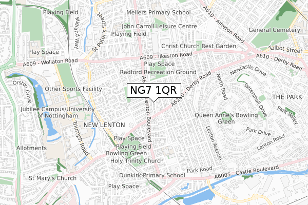 NG7 1QR map - small scale - OS Open Zoomstack (Ordnance Survey)