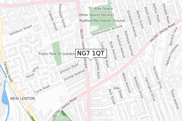 NG7 1QT map - large scale - OS Open Zoomstack (Ordnance Survey)