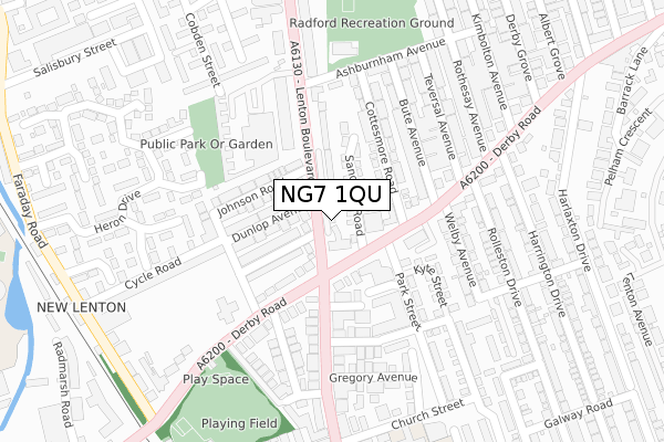 NG7 1QU map - large scale - OS Open Zoomstack (Ordnance Survey)