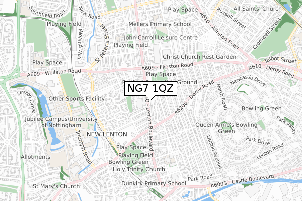 NG7 1QZ map - small scale - OS Open Zoomstack (Ordnance Survey)