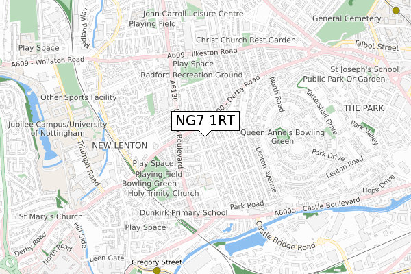 NG7 1RT map - small scale - OS Open Zoomstack (Ordnance Survey)