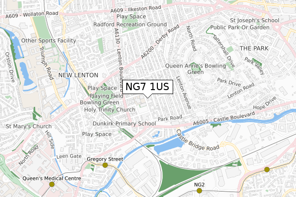 NG7 1US map - small scale - OS Open Zoomstack (Ordnance Survey)