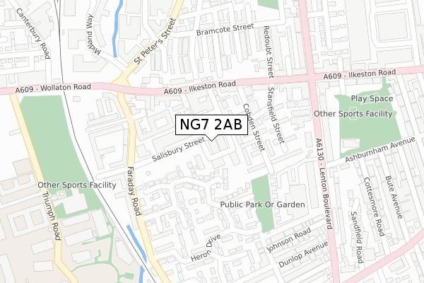 NG7 2AB map - large scale - OS Open Zoomstack (Ordnance Survey)