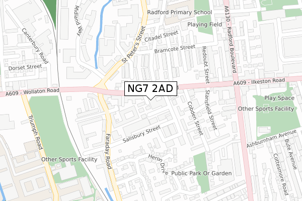 NG7 2AD map - large scale - OS Open Zoomstack (Ordnance Survey)