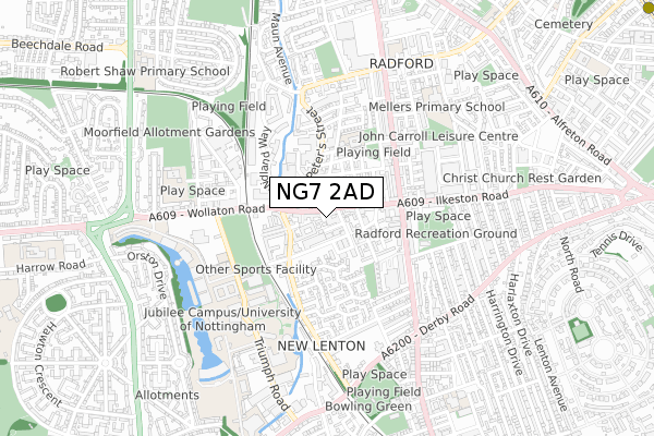 NG7 2AD map - small scale - OS Open Zoomstack (Ordnance Survey)