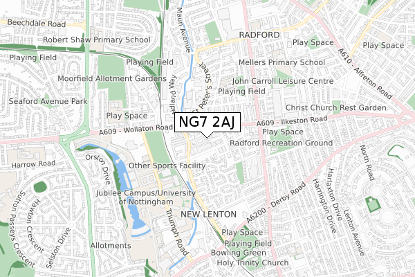 NG7 2AJ map - small scale - OS Open Zoomstack (Ordnance Survey)