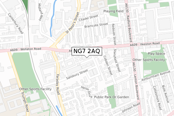 NG7 2AQ map - large scale - OS Open Zoomstack (Ordnance Survey)