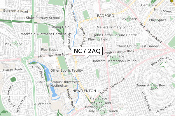 NG7 2AQ map - small scale - OS Open Zoomstack (Ordnance Survey)