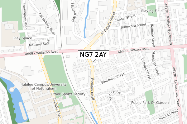 NG7 2AY map - large scale - OS Open Zoomstack (Ordnance Survey)