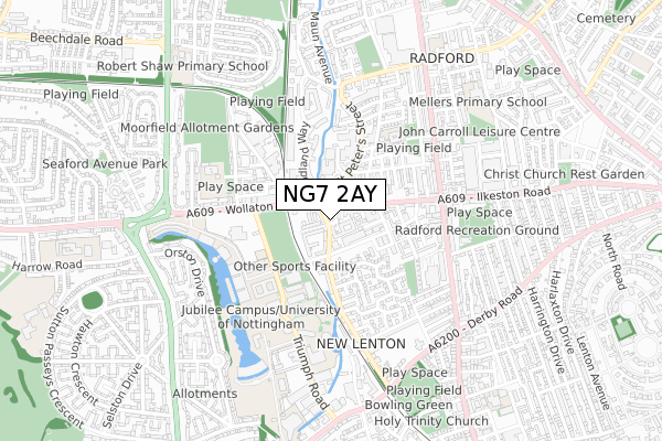 NG7 2AY map - small scale - OS Open Zoomstack (Ordnance Survey)