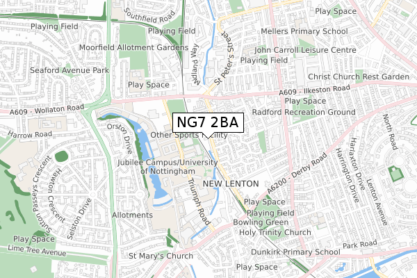 NG7 2BA map - small scale - OS Open Zoomstack (Ordnance Survey)