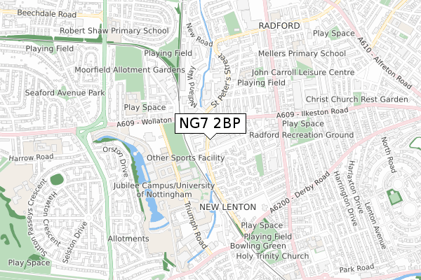 NG7 2BP map - small scale - OS Open Zoomstack (Ordnance Survey)