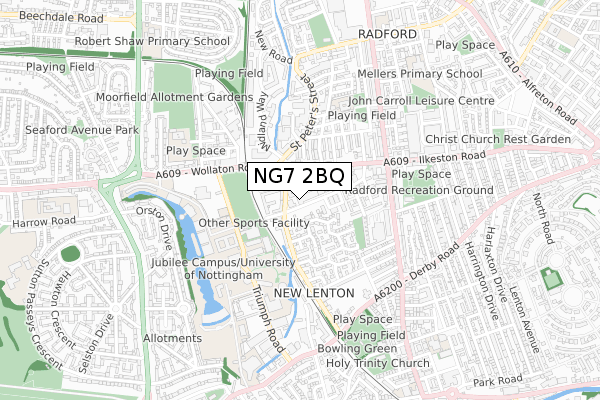 NG7 2BQ map - small scale - OS Open Zoomstack (Ordnance Survey)