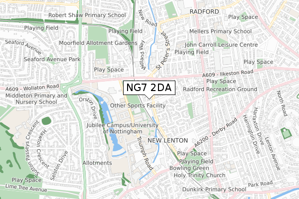 NG7 2DA map - small scale - OS Open Zoomstack (Ordnance Survey)