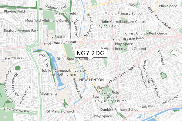 NG7 2DG map - small scale - OS Open Zoomstack (Ordnance Survey)