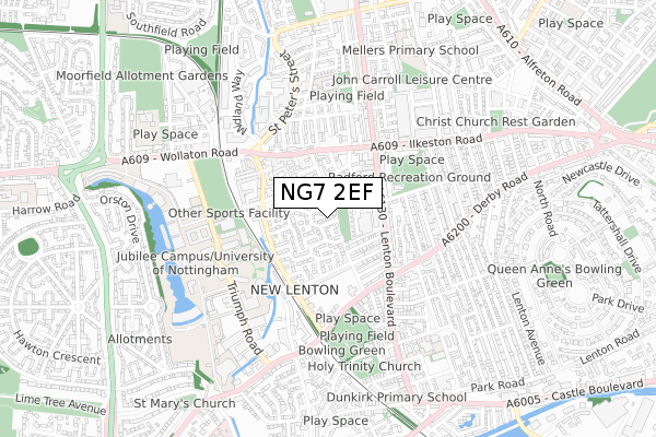 NG7 2EF map - small scale - OS Open Zoomstack (Ordnance Survey)