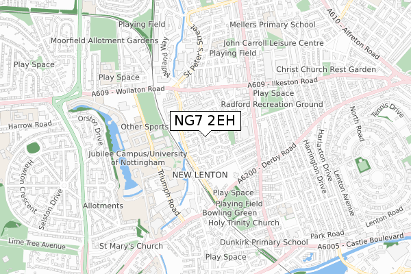 NG7 2EH map - small scale - OS Open Zoomstack (Ordnance Survey)