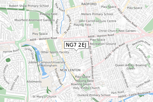 NG7 2EJ map - small scale - OS Open Zoomstack (Ordnance Survey)