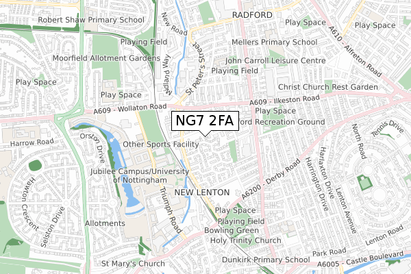 NG7 2FA map - small scale - OS Open Zoomstack (Ordnance Survey)