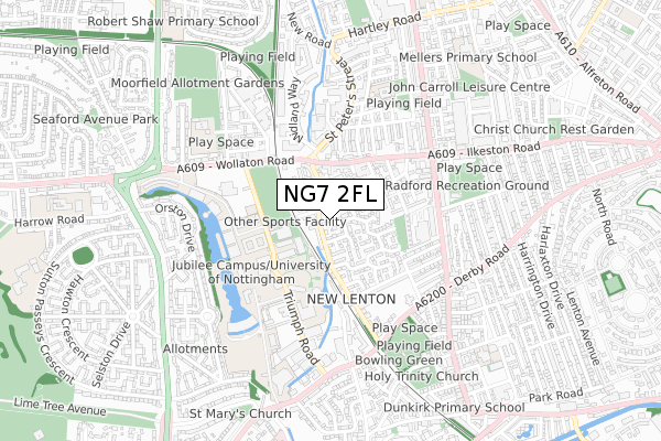 NG7 2FL map - small scale - OS Open Zoomstack (Ordnance Survey)