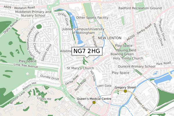 NG7 2HG map - small scale - OS Open Zoomstack (Ordnance Survey)