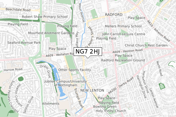 NG7 2HJ map - small scale - OS Open Zoomstack (Ordnance Survey)