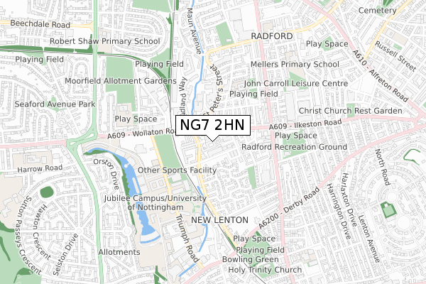 NG7 2HN map - small scale - OS Open Zoomstack (Ordnance Survey)