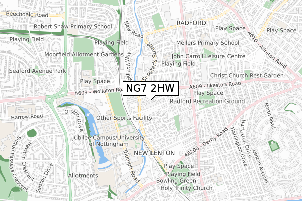 NG7 2HW map - small scale - OS Open Zoomstack (Ordnance Survey)