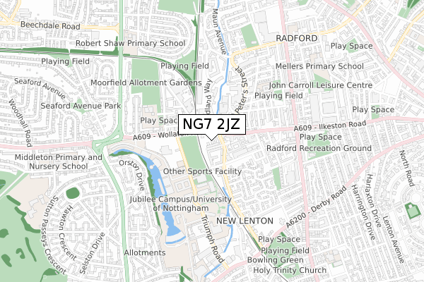 NG7 2JZ map - small scale - OS Open Zoomstack (Ordnance Survey)