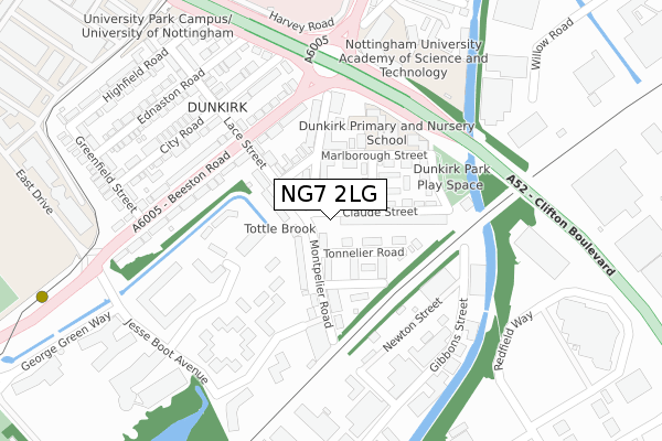 NG7 2LG map - large scale - OS Open Zoomstack (Ordnance Survey)