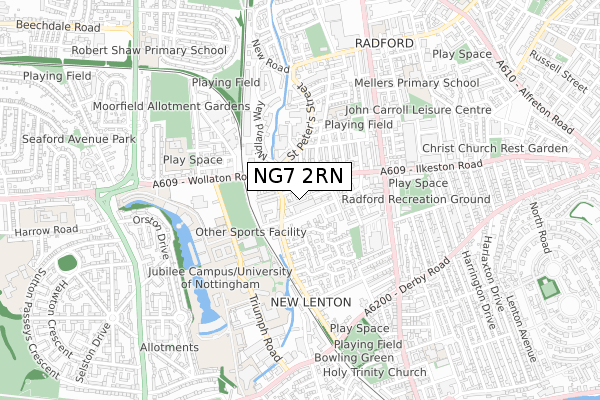 NG7 2RN map - small scale - OS Open Zoomstack (Ordnance Survey)