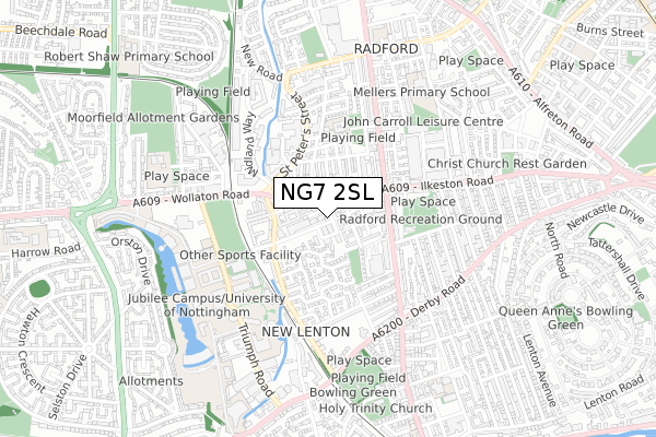 NG7 2SL map - small scale - OS Open Zoomstack (Ordnance Survey)