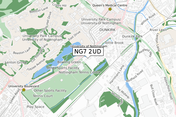 NG7 2UD map - small scale - OS Open Zoomstack (Ordnance Survey)