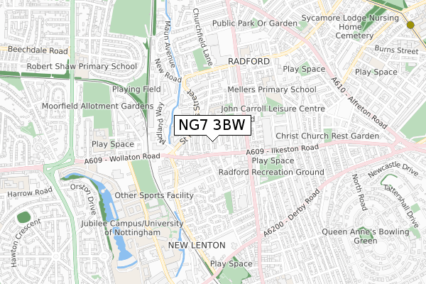 NG7 3BW map - small scale - OS Open Zoomstack (Ordnance Survey)