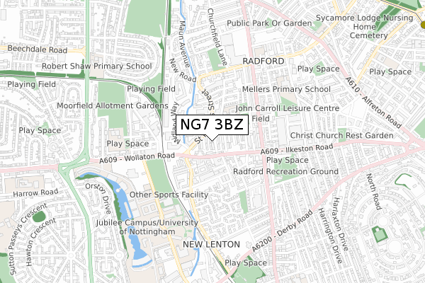 NG7 3BZ map - small scale - OS Open Zoomstack (Ordnance Survey)