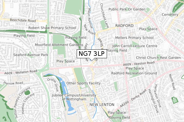 NG7 3LP map - small scale - OS Open Zoomstack (Ordnance Survey)