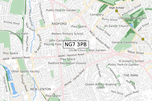 NG7 3PB map - small scale - OS Open Zoomstack (Ordnance Survey)