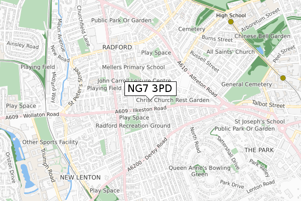 NG7 3PD map - small scale - OS Open Zoomstack (Ordnance Survey)