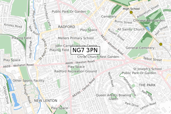 NG7 3PN map - small scale - OS Open Zoomstack (Ordnance Survey)