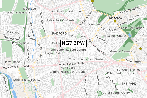 NG7 3PW map - small scale - OS Open Zoomstack (Ordnance Survey)